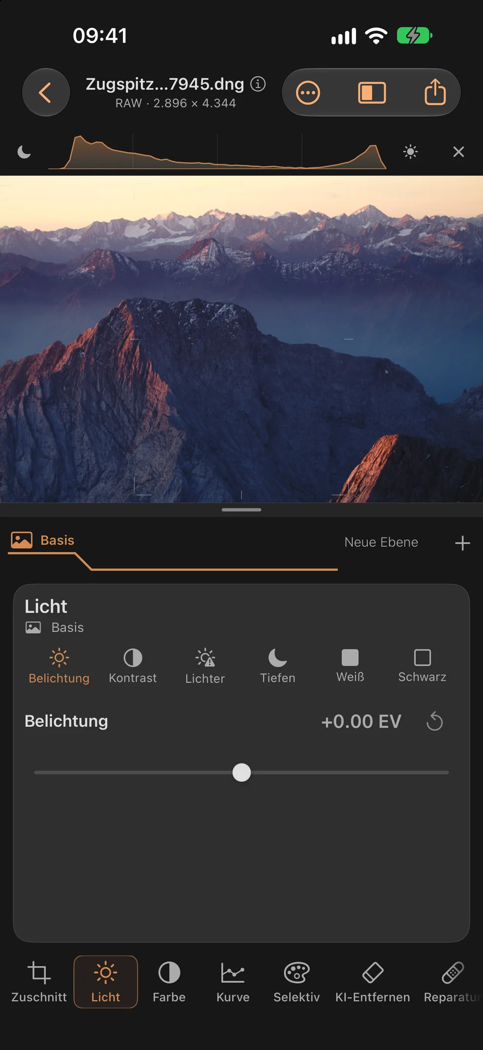 Licht im Blick. Histogramm dabei. · iPhone